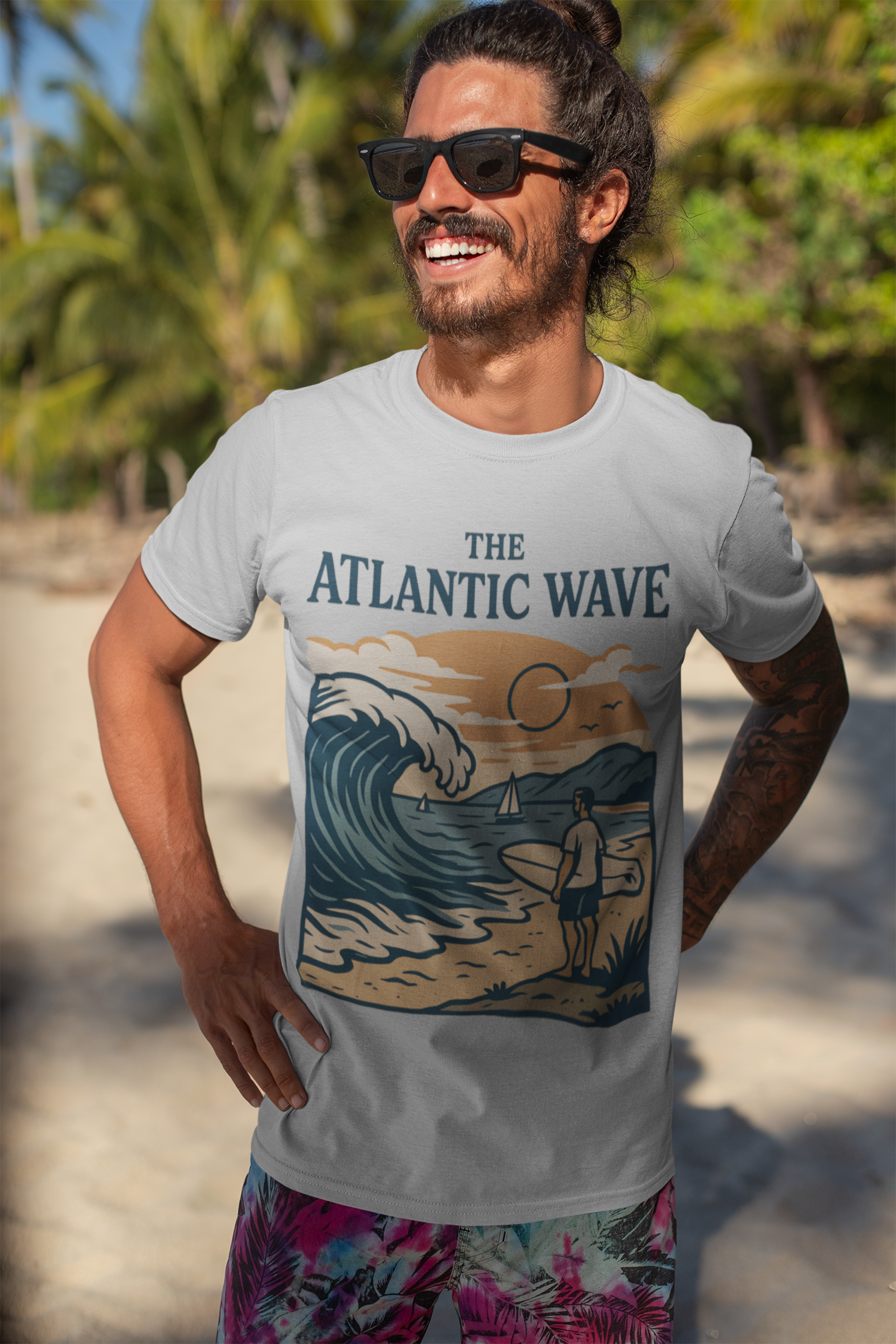 Front view of the Men’s Atlantic Wave T-Shirt with retro logo.