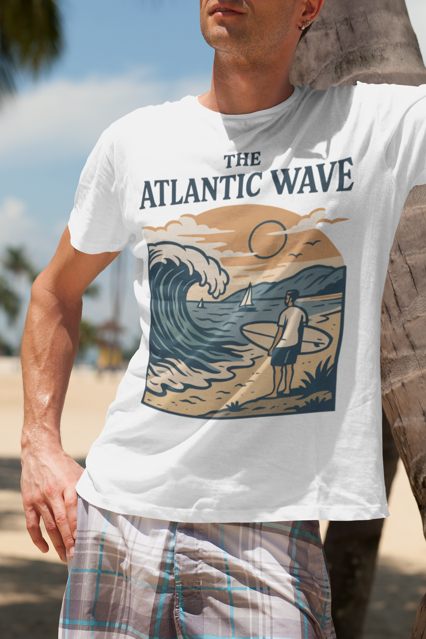 Side view of the organic surf shirt for men, relaxed fit.