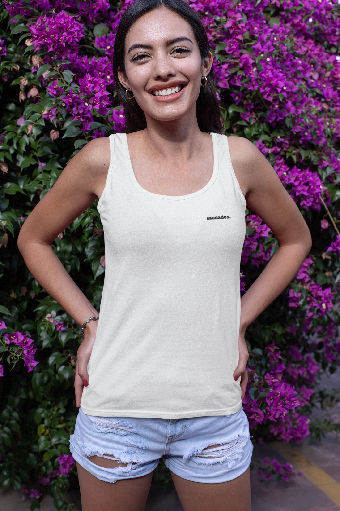 Summer tank top with Portugal-inspired word.