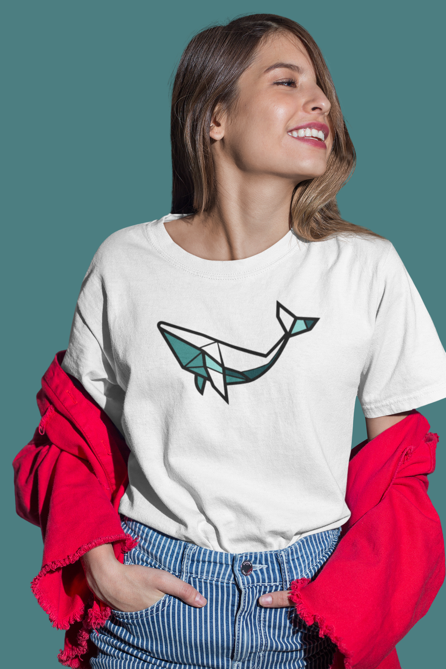 Front view of the Azores Whale T-Shirt with large, orthogonal whale logo.