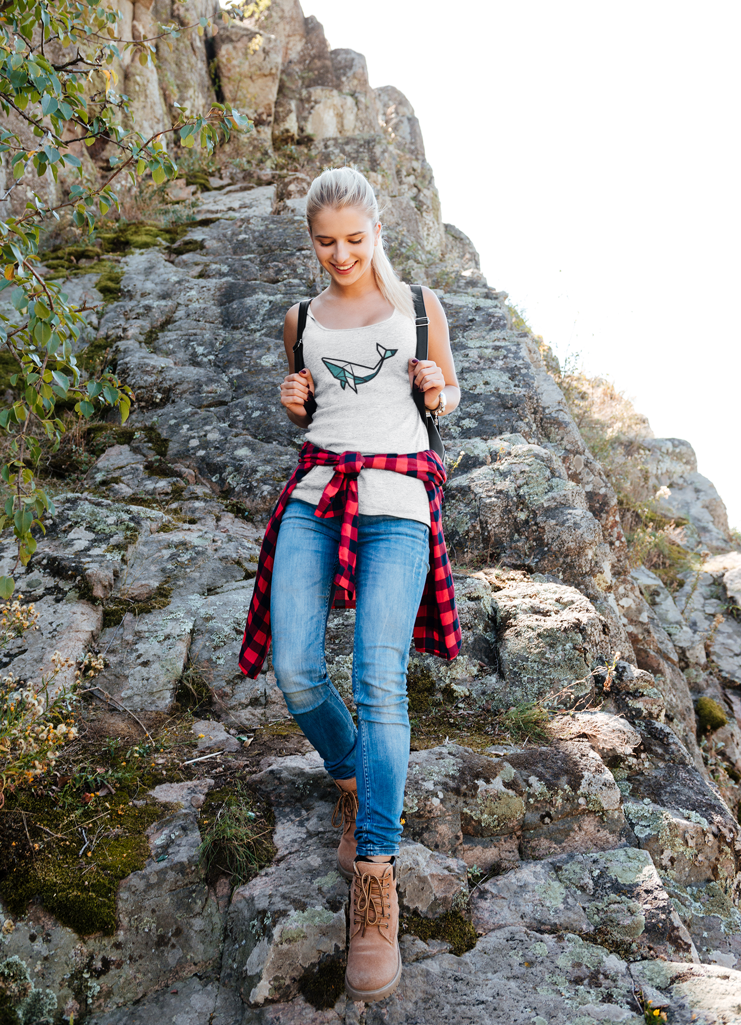 Folded Azores Whale Tank Top, soft fabric and bold design.