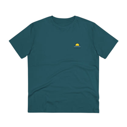 Side view of the Unisex Sunset Over the Atlantic T-Shirt, highlighting its relaxed fit.