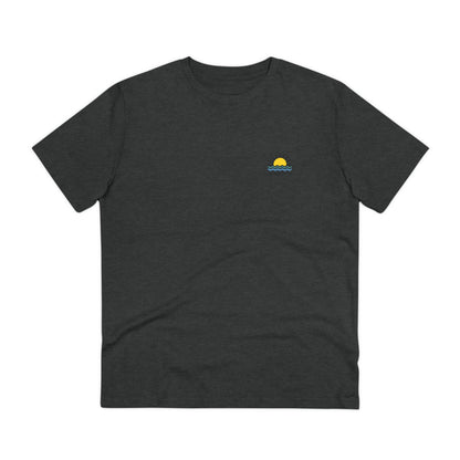 Close-up of the Sunset Logo on Organic T-Shirt, inspired by the Atlantic Ocean.