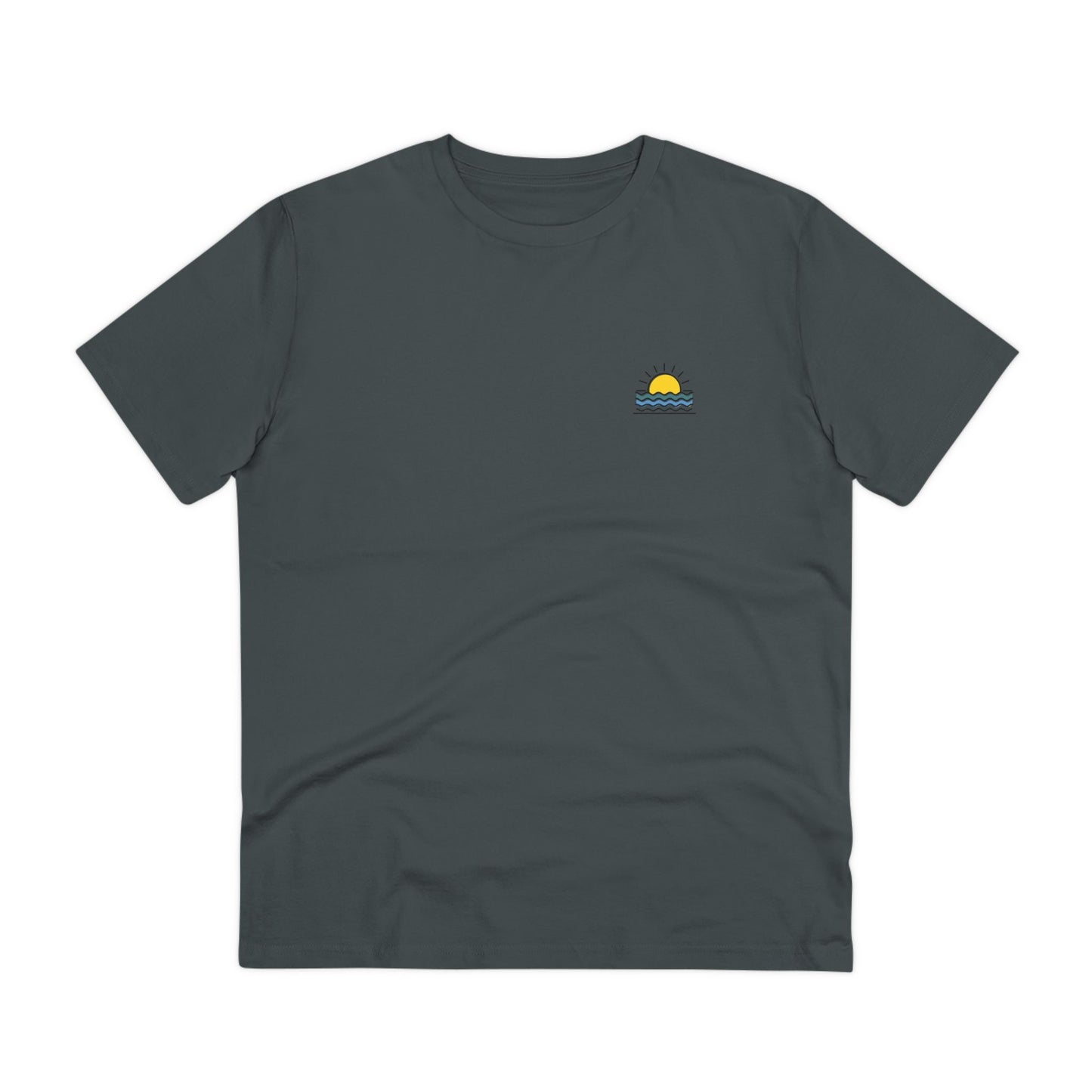 Front view of the Sunset Over the Atlantic T-Shirt, featuring a bold sunset logo.