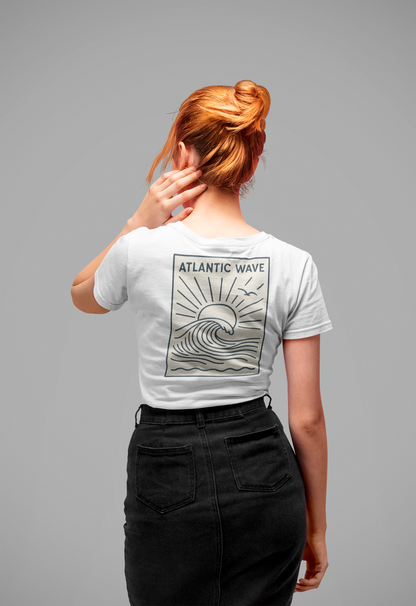 Atlantic Wave branded surf shirt with sustainable materials.