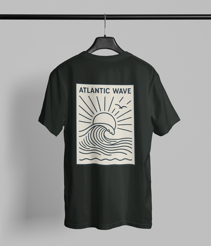 Minimal surfboard back print on soft organic cotton shirt.