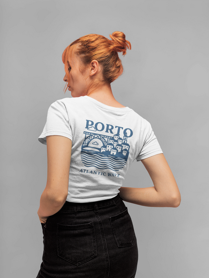 Organic cotton tee featuring Portugal’s Porto city in bold type.