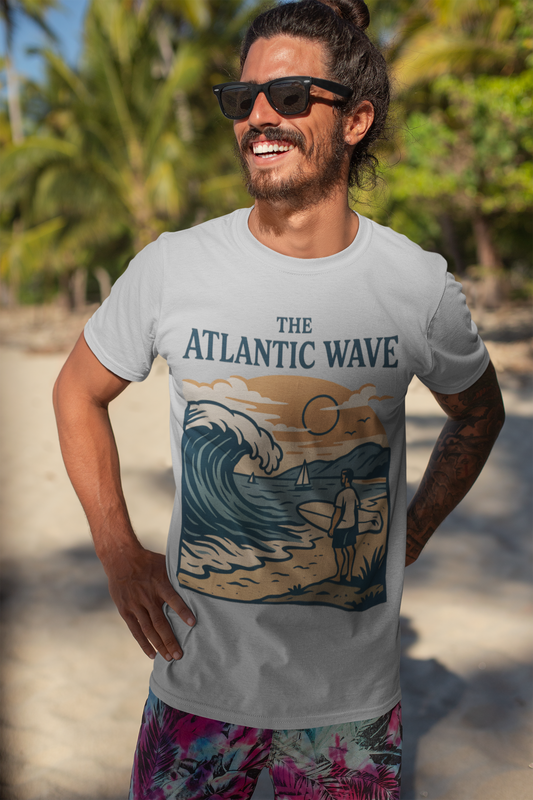 Front view of the Men’s Atlantic Wave T-Shirt with retro logo.