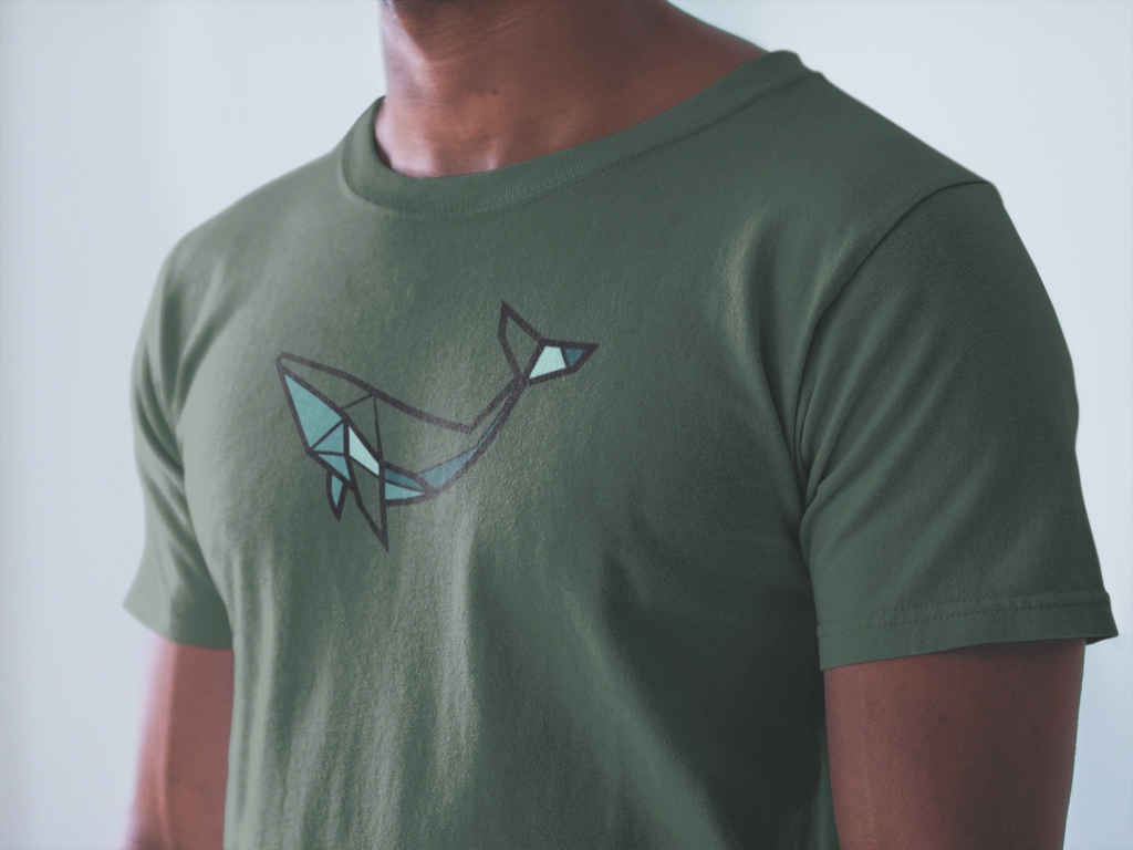 Folded structured whale logo T-shirt, soft and sustainable.