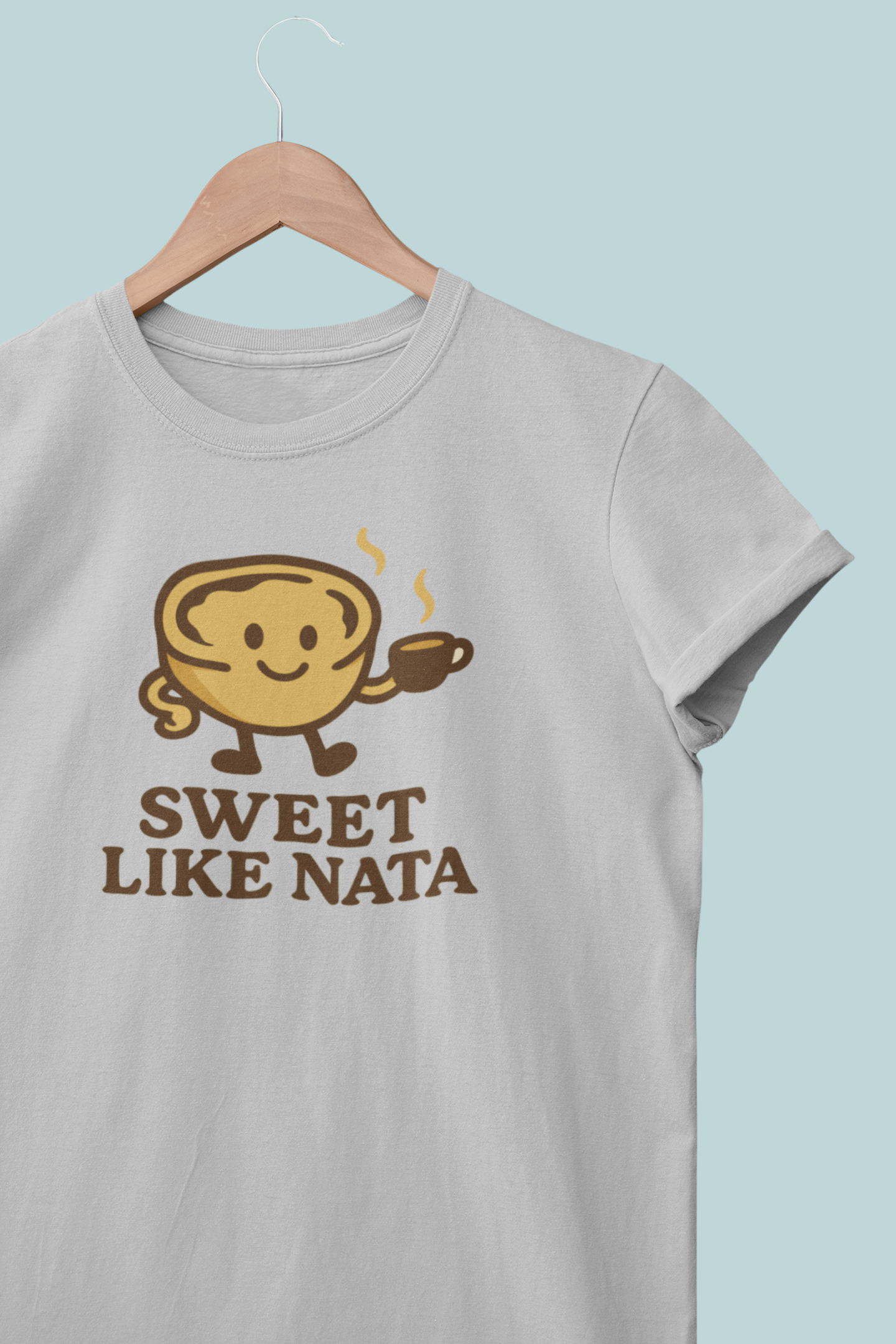 Lisbon pastry and coffee design on eco-friendly women’s tee.