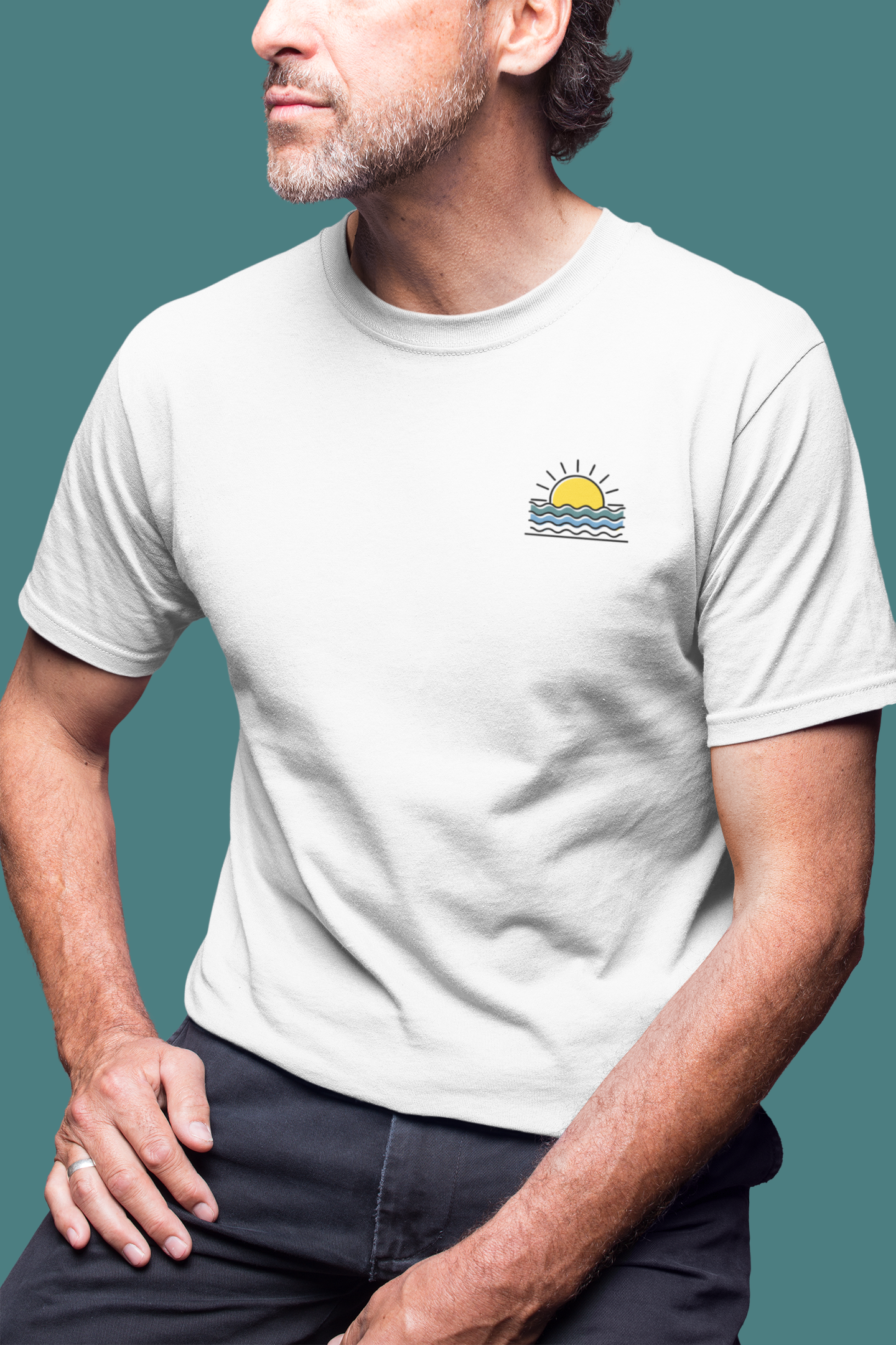 Stylish Organic Cotton Sunset T-Shirt, blending coastal inspiration with modern fashion.