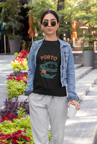 Coimbra retro university-inspired symbol on T-shirt.