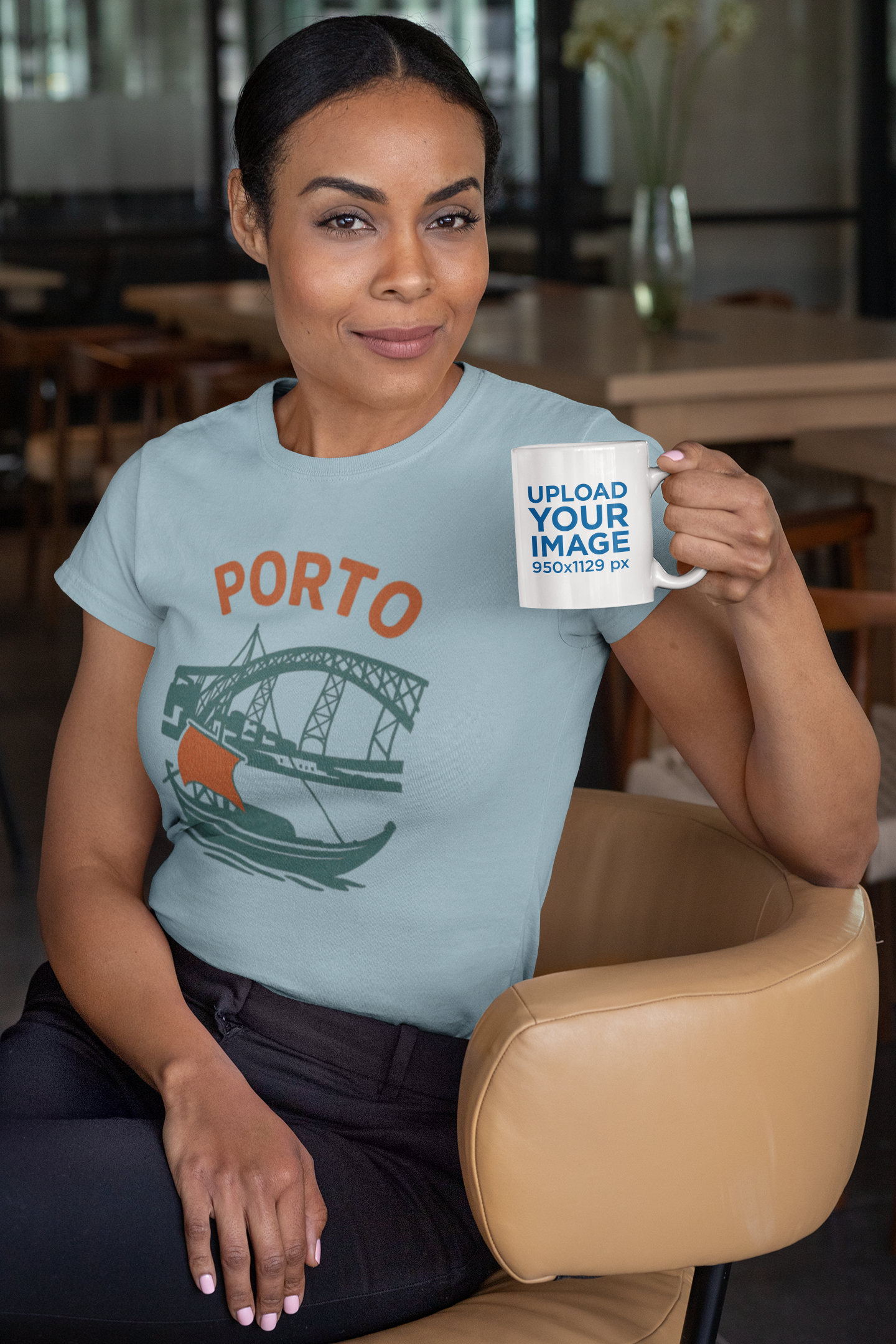 Large blue Porto letters design, traditional and bold.