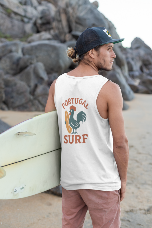 Folded view of the surfing Galo men's tank.


