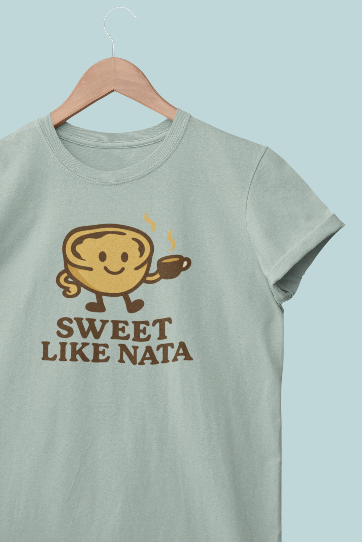 Front view of organic “Sweet Like Nata” t-shirt for women.