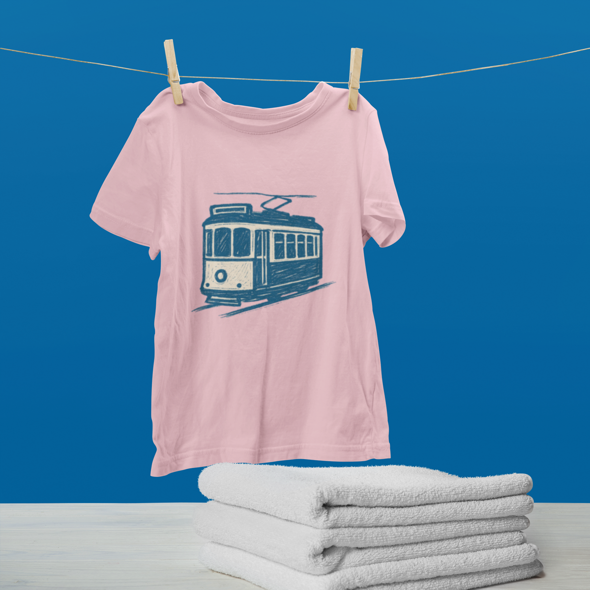 Minimal tram art shirt for Lisbon travelers.