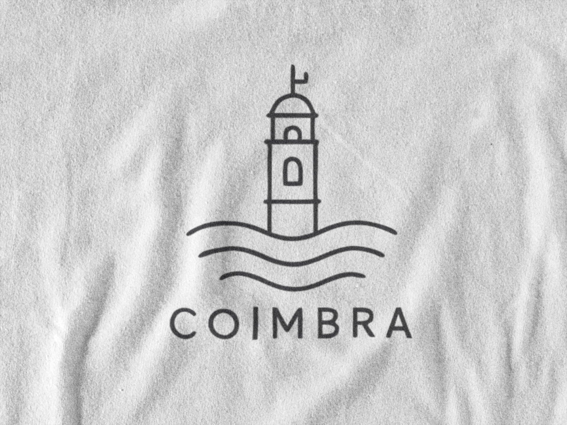 Logo of Coimbra with a tower and waves on a white background