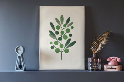 Large Olive Branch Minimalist Poster leaning against a dark wall, styled with modern decor elements. A sophisticated botanical print for any space.