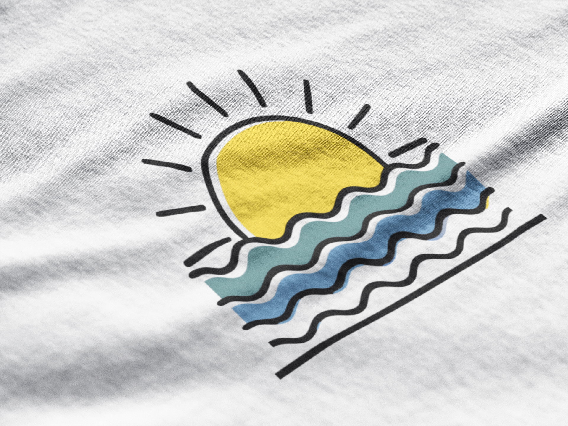 Front view of the Sunset Over the Atlantic T-Shirt, featuring a bold sunset logo.