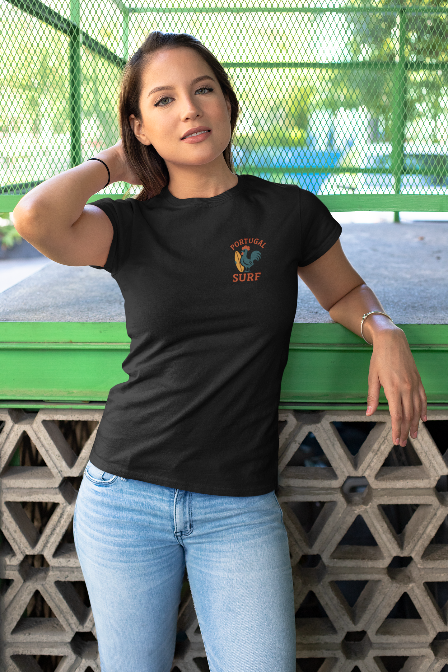 Close-up of the Rooster Surf Logo, combining Portuguese tradition and vintage surf.