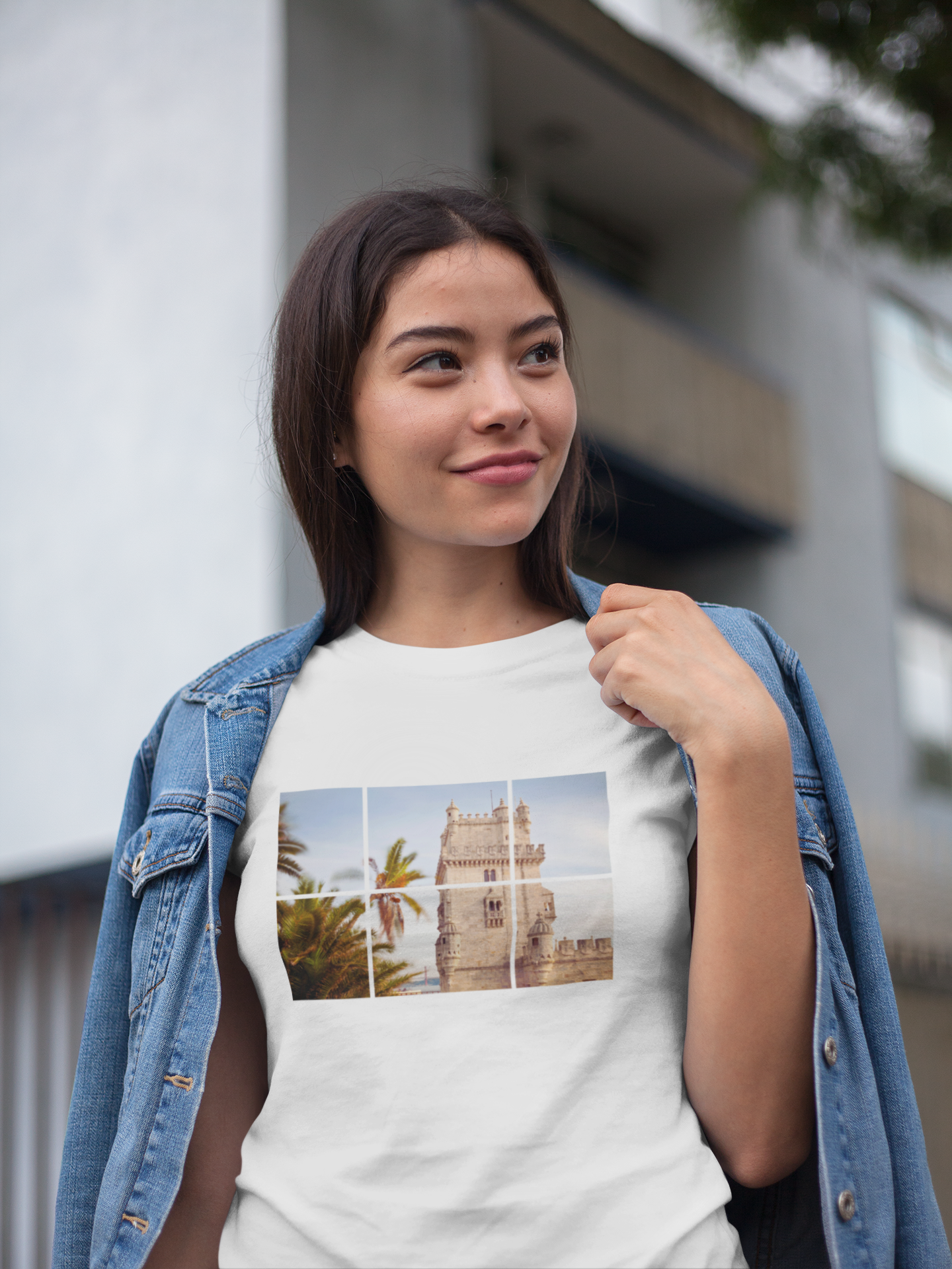Model wearing the Torre de Belém T-Shirt, part of the Portuguese Heritage Collection.
