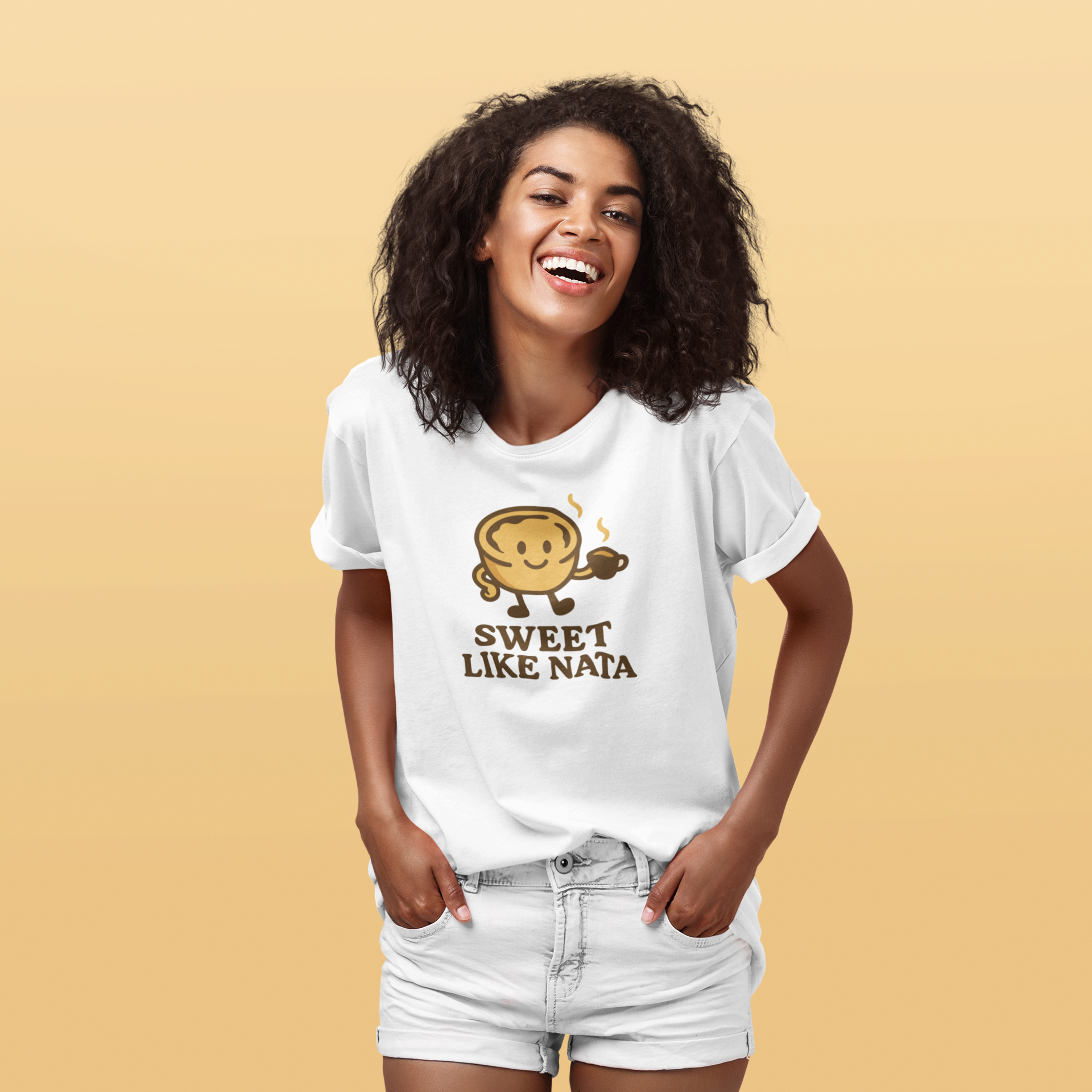 Flatlay of tee with “Sweet Like Nata” slogan.
