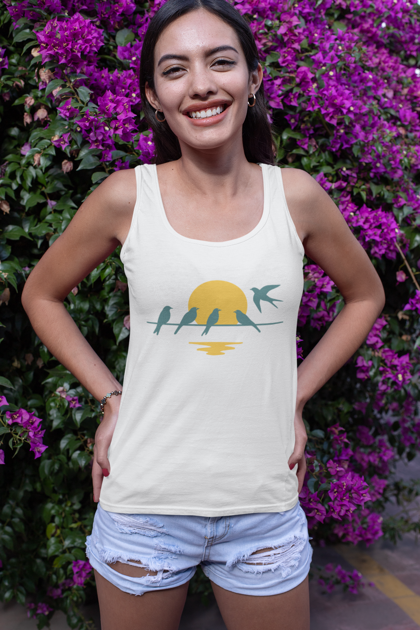 White summer tank featuring Atlantic Wave logo.