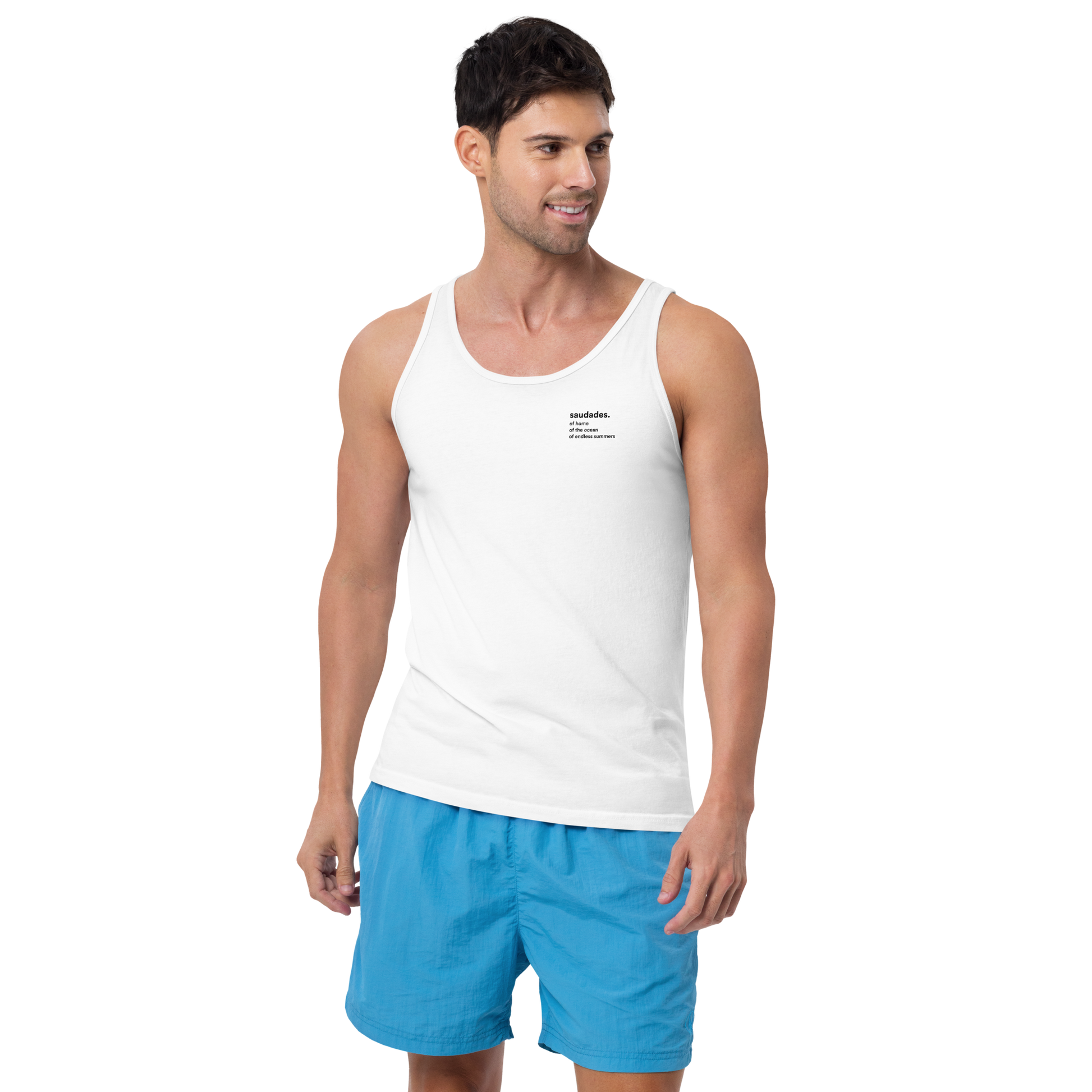 Front view of men’s saudades tank top