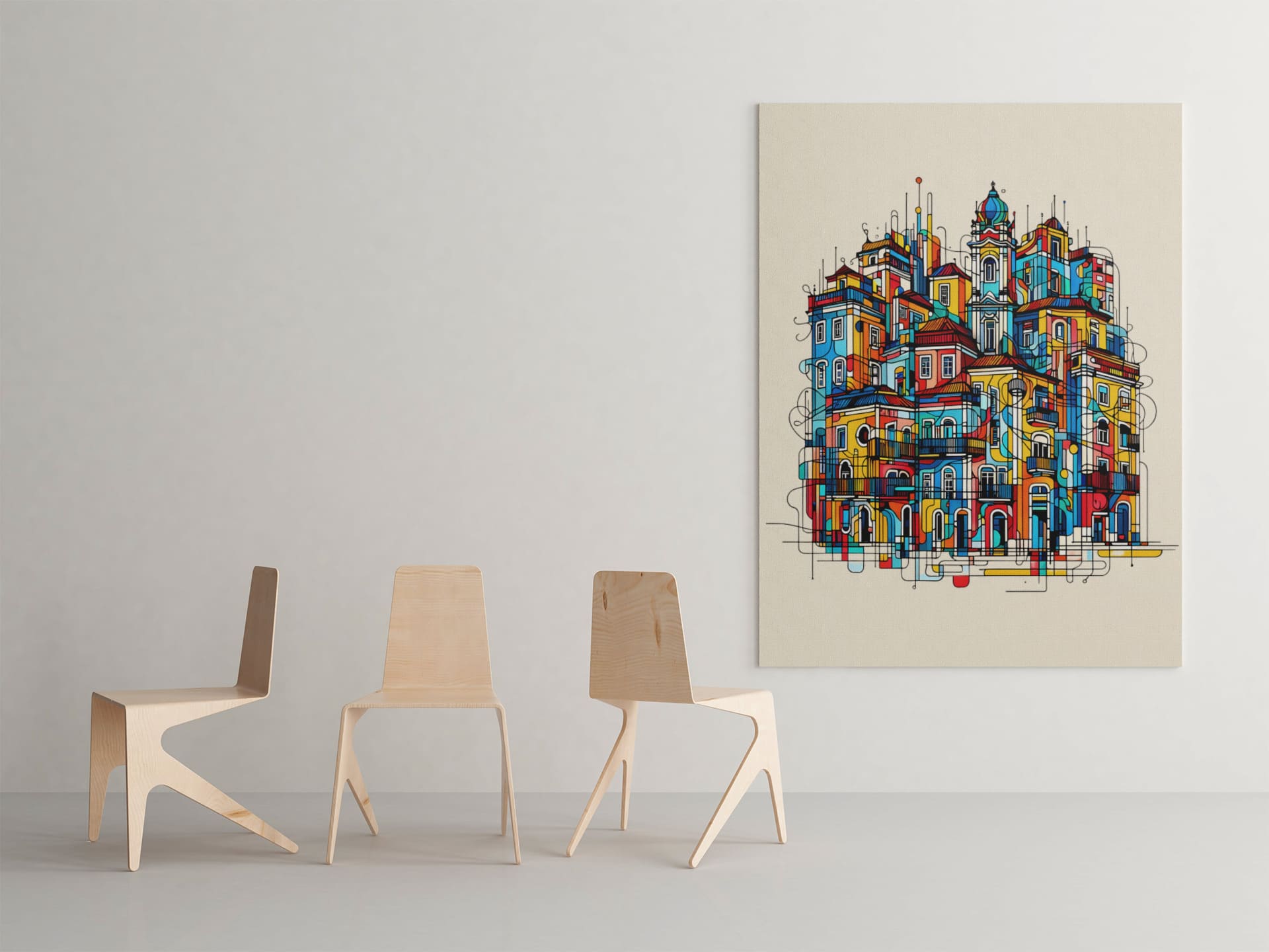 Large Porto Traditional Houses Poster displayed in a modern gallery-style setting, making a bold statement with its vibrant cityscape design.
