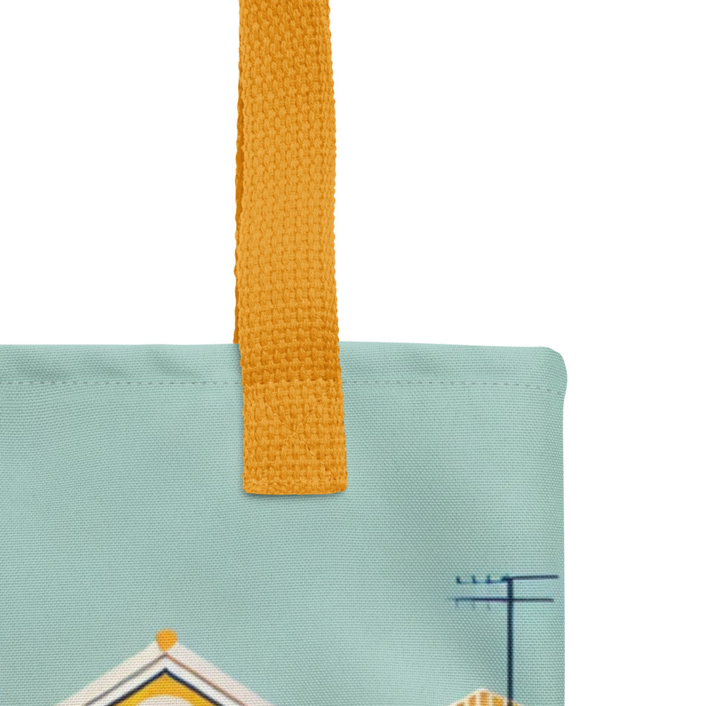 Close-up of the Lisbon Tote Bag's durable yellow strap and high-quality stitching. Designed for comfort and long-lasting use.