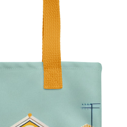 Close-up of the Lisbon Tote Bag's durable yellow strap and high-quality stitching. Designed for comfort and long-lasting use.
