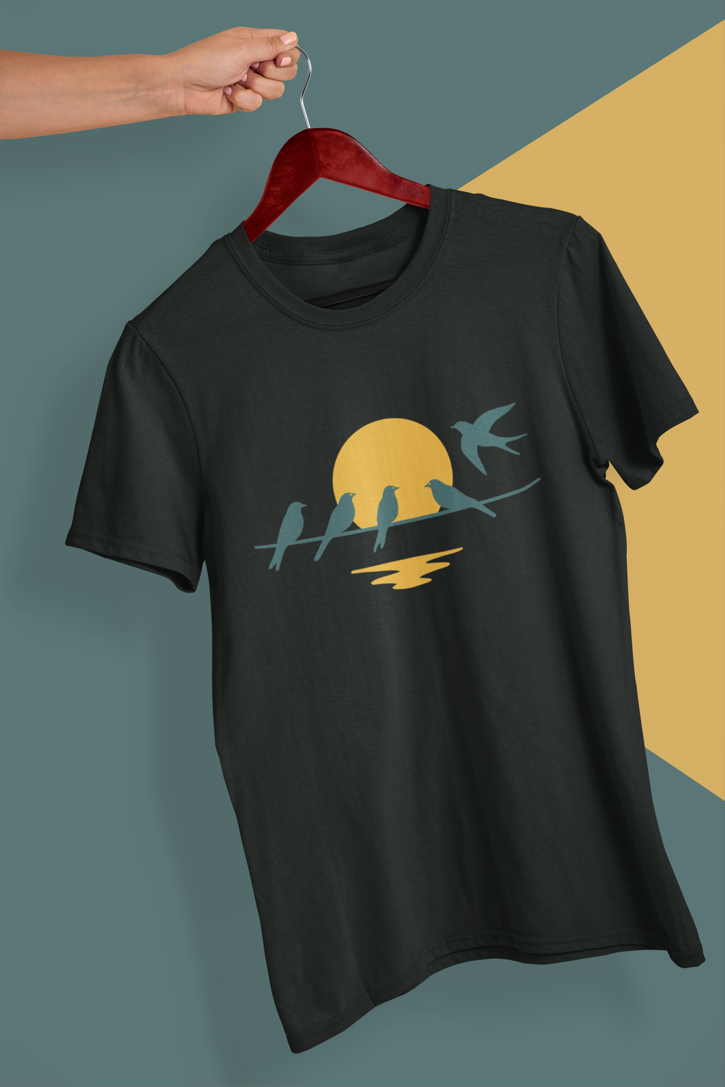 Portuguese-inspired sunset t-shirt with birds.