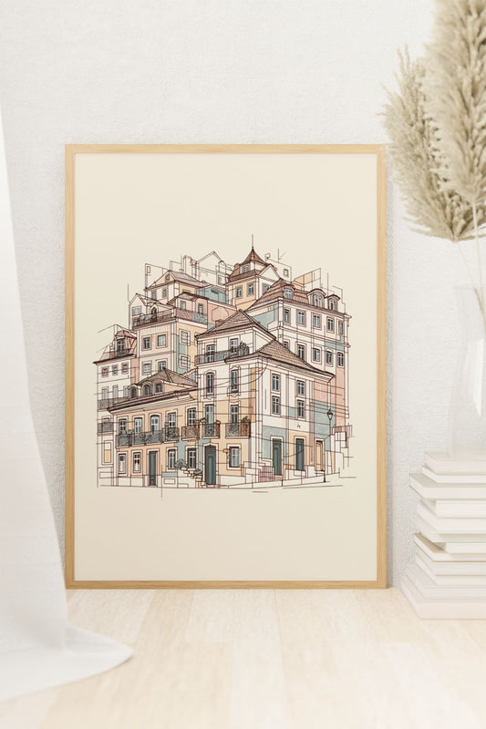 Porto Ribeira Old Houses Print Poster - Atlantic Wave
