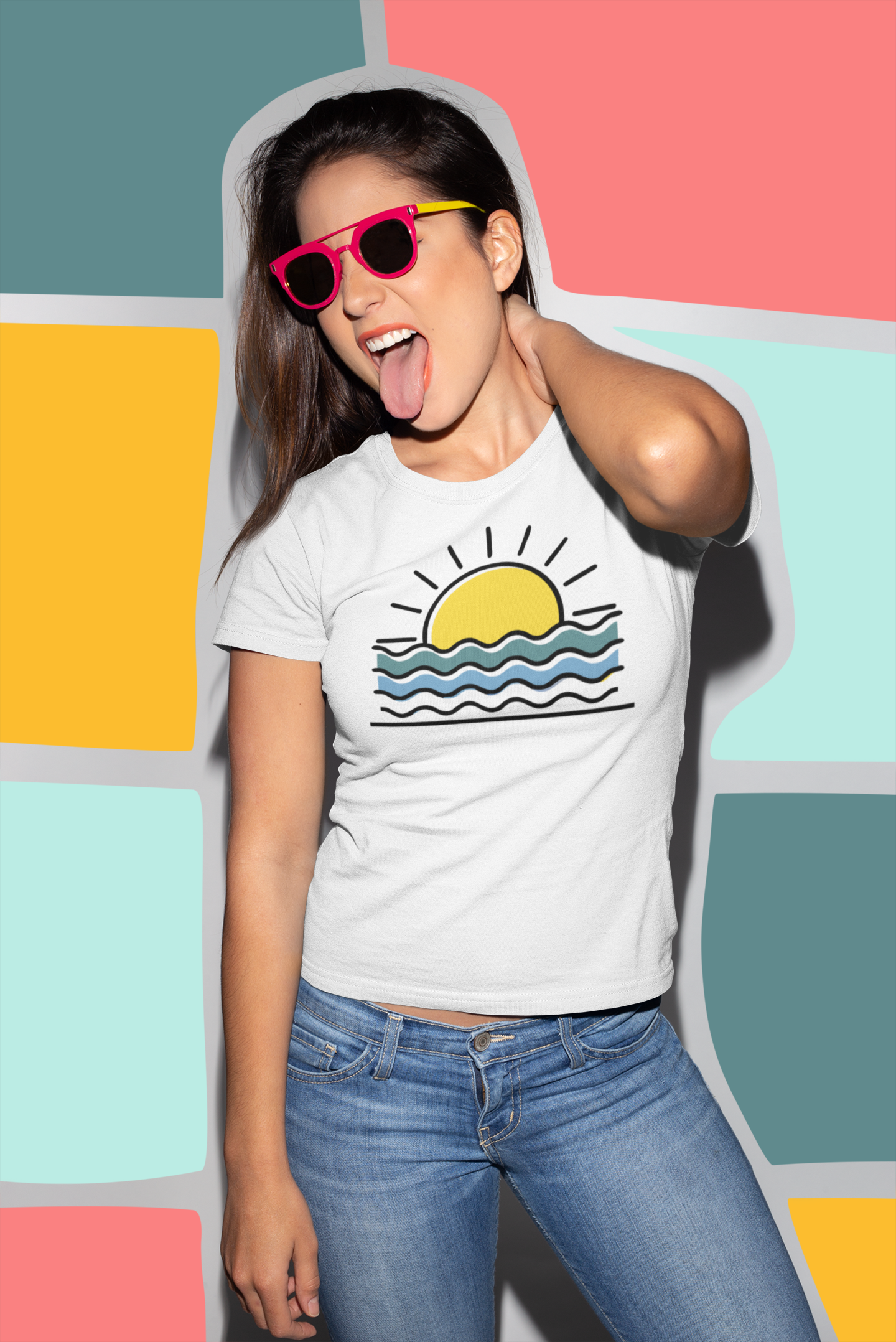 Side view of the Unisex Sunset Over the Atlantic T-Shirt, highlighting its relaxed fit.
