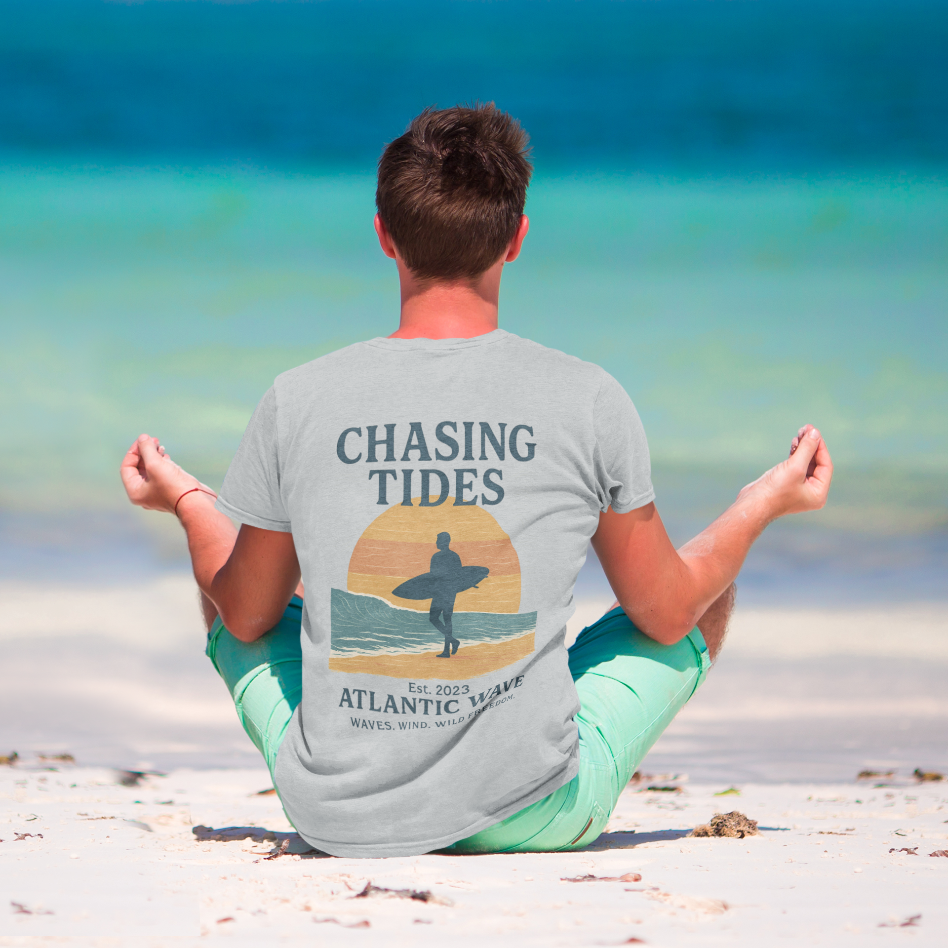 Flatlay of the Organic Surf Shirt, showing design details.