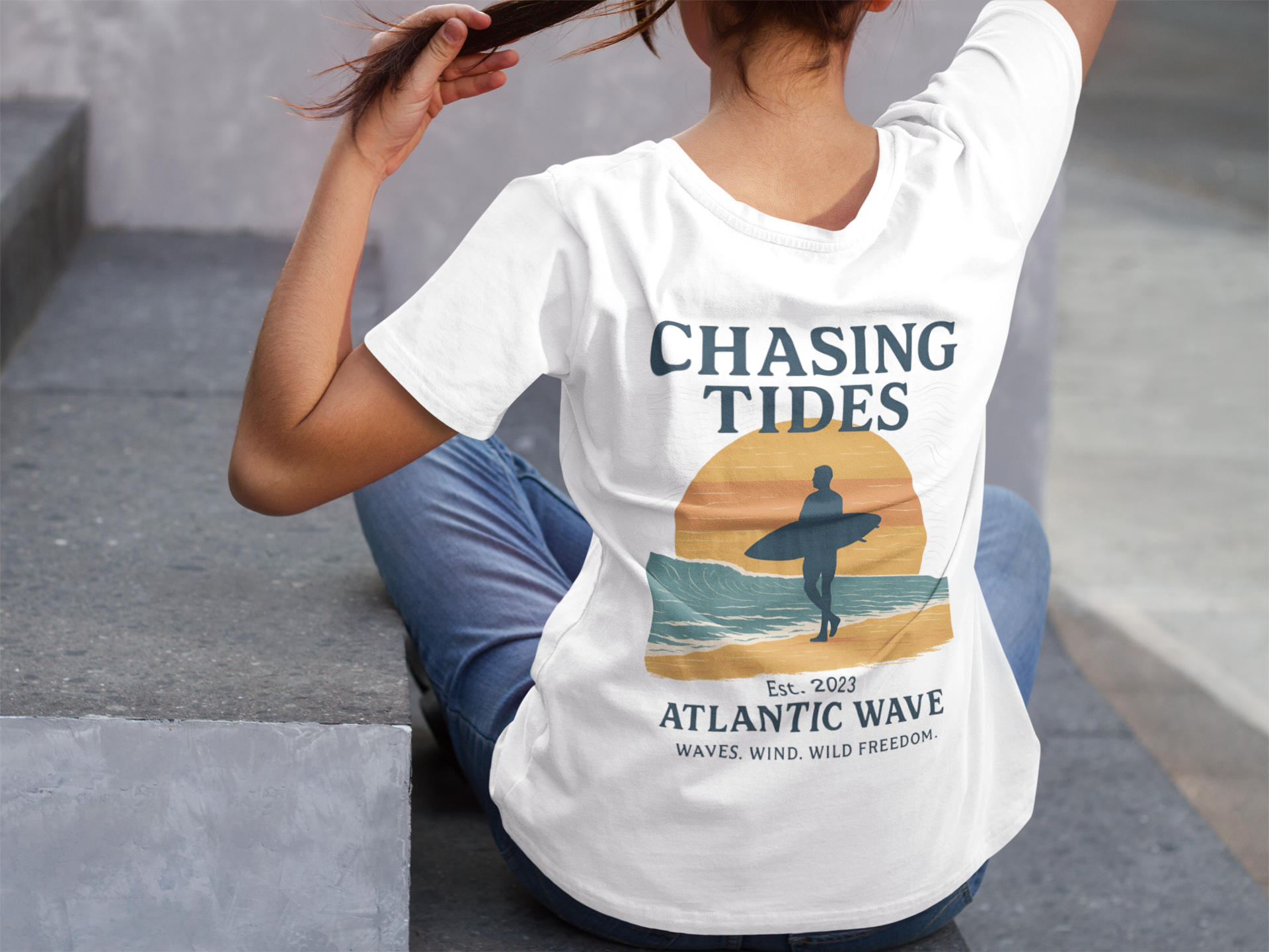 Side view of the Unisex Surf Style T-Shirt, relaxed organic fit.