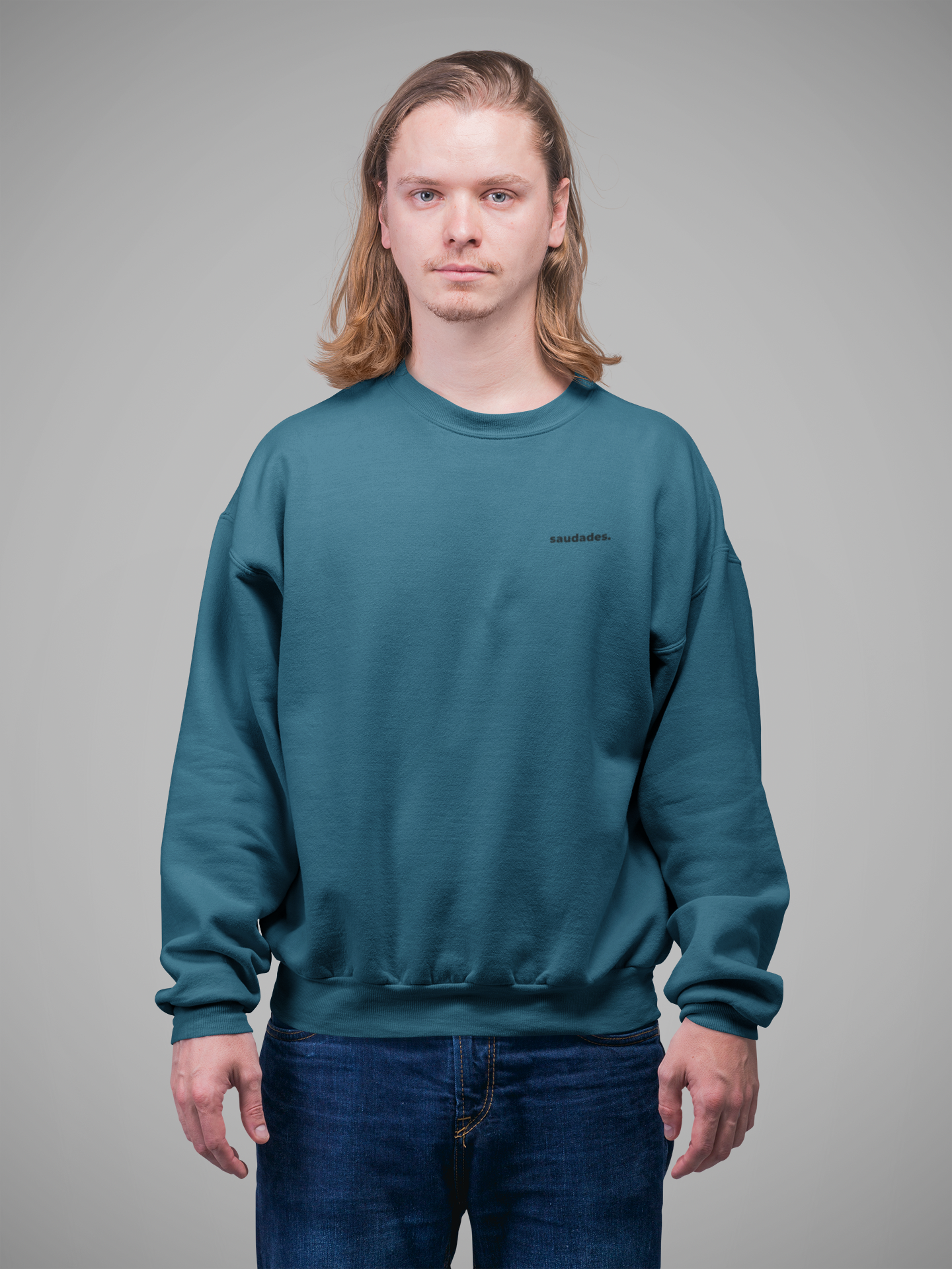 Back view of Saudade sweatshirt showing plain cotton blend fabric