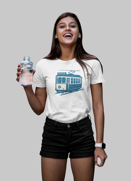 Atlantic Wave shirt with artistic tram brush-line logo.