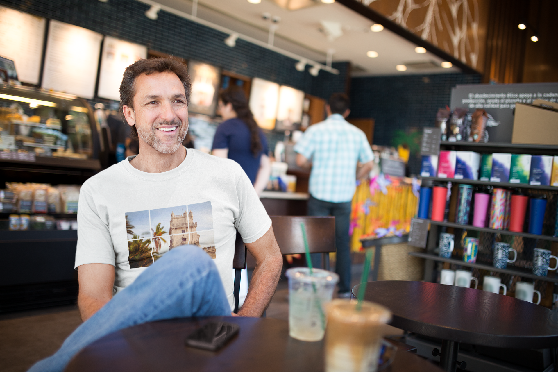 Stylish Large Print Torre de Belém Organic T-Shirt, perfect for casual and travel wear.