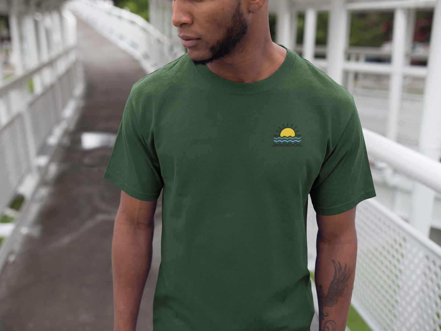 Relaxed fit Coastal-Inspired Sunset T-Shirt, combining casual style with eco-conscious fashion.