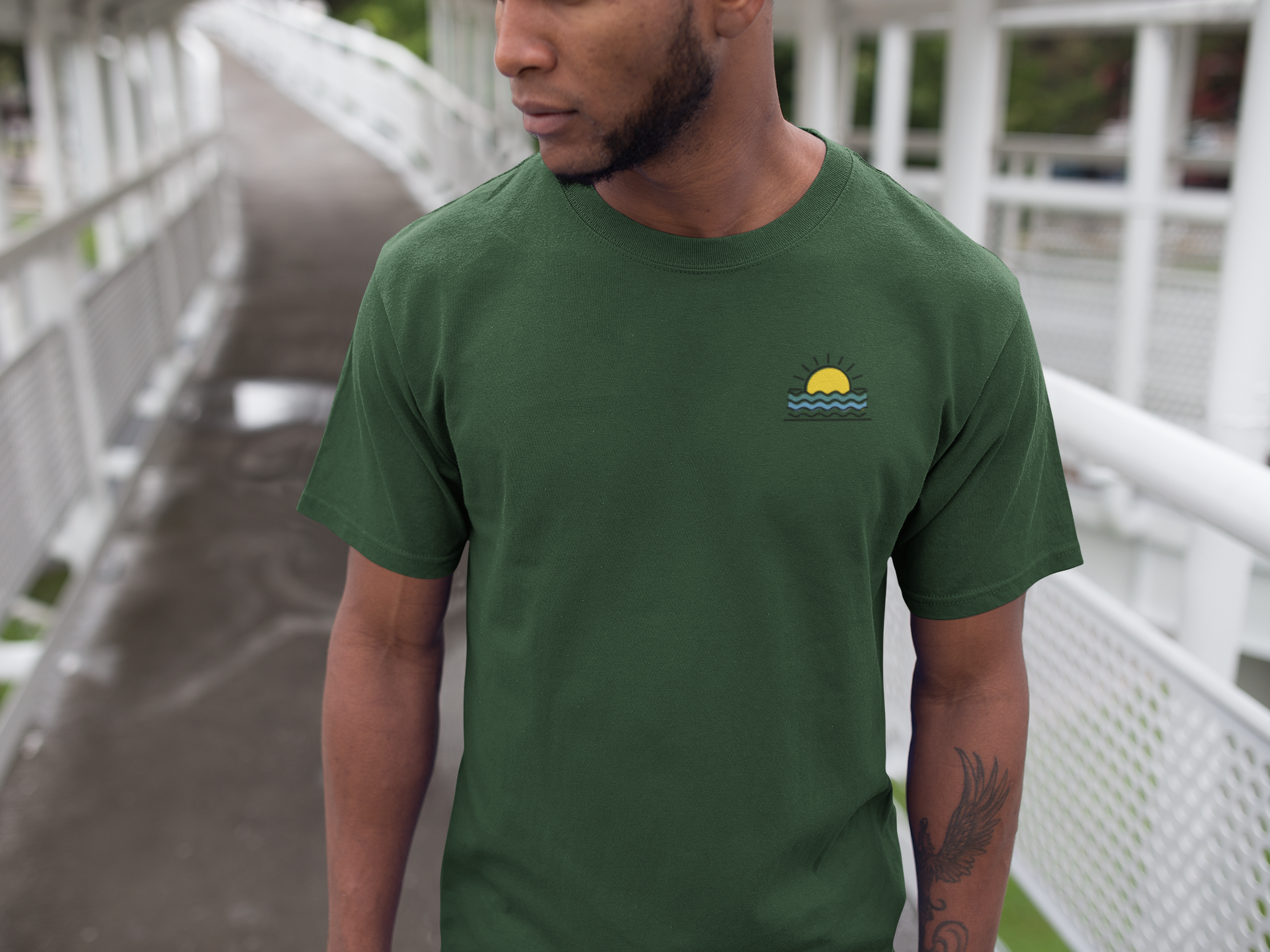 Relaxed fit Coastal-Inspired Sunset T-Shirt, combining casual style with eco-conscious fashion.