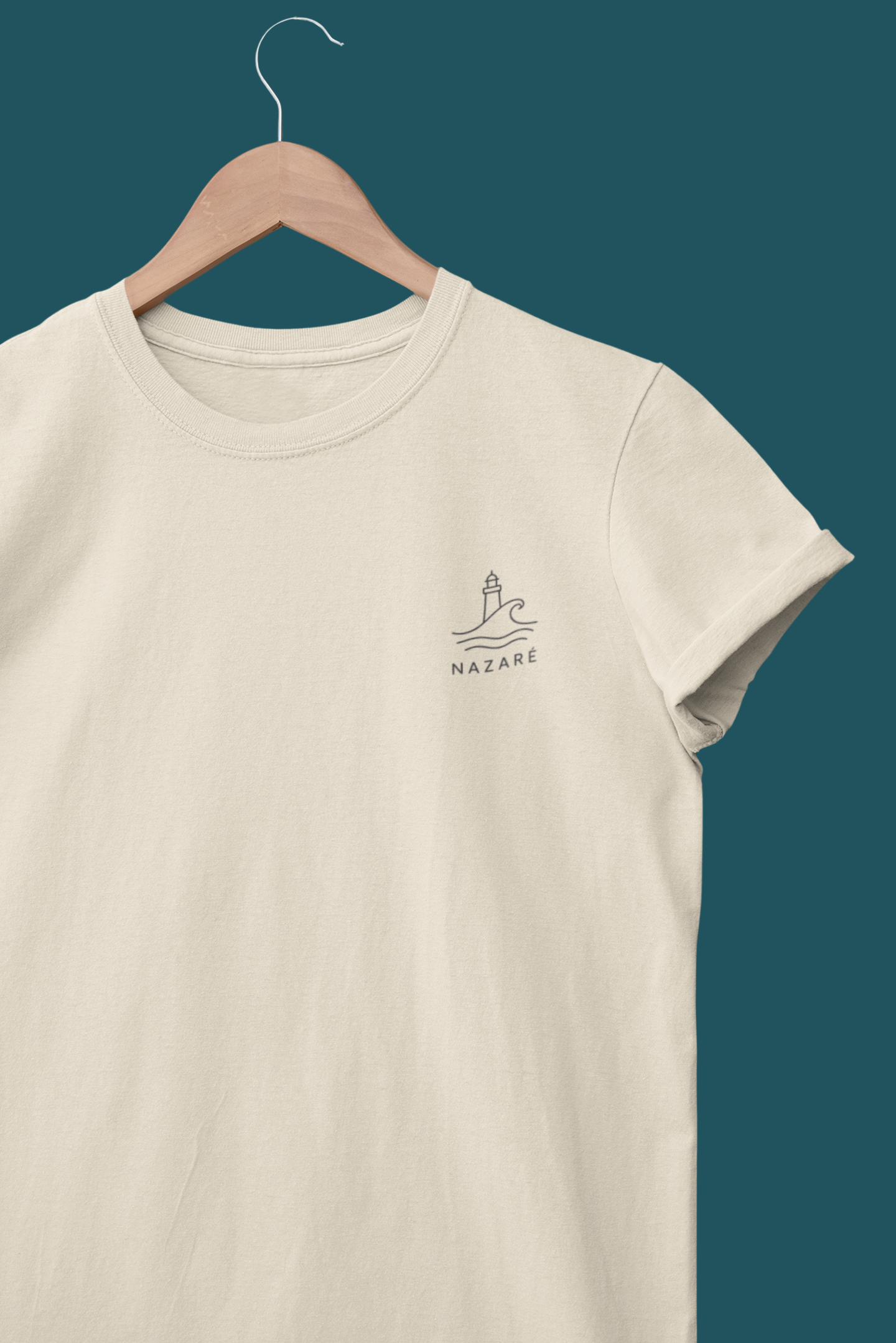 Surf town Nazaré shirt with clean wave design.