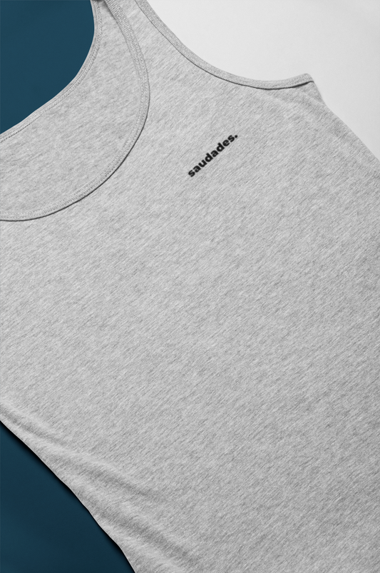 Organic cotton tank top with minimalist "Saudades" word